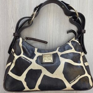 Dooney and Bourke Giraffe Animal Print Leather Purse Handbag Bag Brown Tan